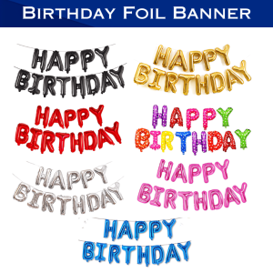 Happy Birthday Foil Banner Balloons - Birthday Multicolor, Black, Red, Golden, Silver, Blue And Pink Foil Birthday Banner for Birthday Decoration - (Pack of 1 Pcs)