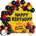 Birthday Party Decoration Combo Pack With Black Foil Banner, Golden Foil Curtains, Metallic Balloons, Balloons Arc With Glue Dot Tape full Package- (Pack of 55 Pcs)