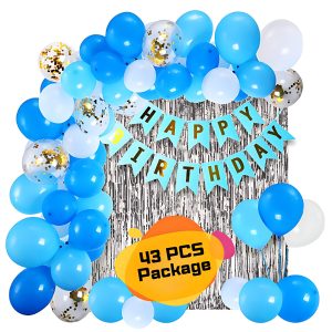 Happy Birthday Decoration Combo Pack – Foil Curtain, Card Banner, Metallic Balloons & Golden Confetti Balloons Full Package- (Pack of 43 Pcs)