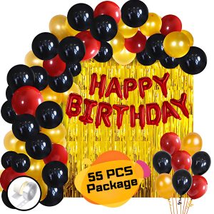 Birthday Party Decoration Combo Pack With Red Foil Banner, Golden Foil Curtains, Metallic Balloons, Balloons Arc With Glue Dot Tape full Package- (Pack of 55 Pcs)