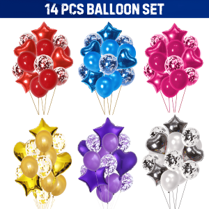 14 PCS Party Balloons Combo for For Anniversary, Birthday, Baby Shower, Valentine Day Party, Home, Restaurants and Showroom Decoration- (Pack of 14 Pcs)
