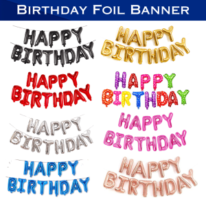 Happy Birthday Foil Banner Balloons - Birthday Multicolor, Black, Red, Golden, Silver, Blue, Pink & Rose Gold Foil Birthday Banner for Birthday Decoration - (Pack of 1 Pcs)