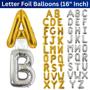 Letter Foil Balloon (16” Inch) | Golden & Silver Letter Foil Balloon for Birthday, Anniversary, Events and Party Decoration Items- (1 Pcs)