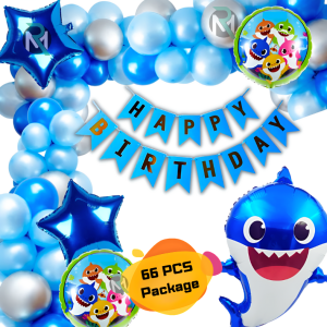 Baby Shark Theme Birthday Decoration Combo Pack – With Card Banner, HQ Balloons, Baby Shark Foil Balloons Full Package- (Pack of 66 Pcs)