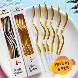 Spiral Twisty Gold & Silver Long Stick Metallic Candle for Birthday, Wedding Party and Cake Decoration- (Pack of 06 Pcs)