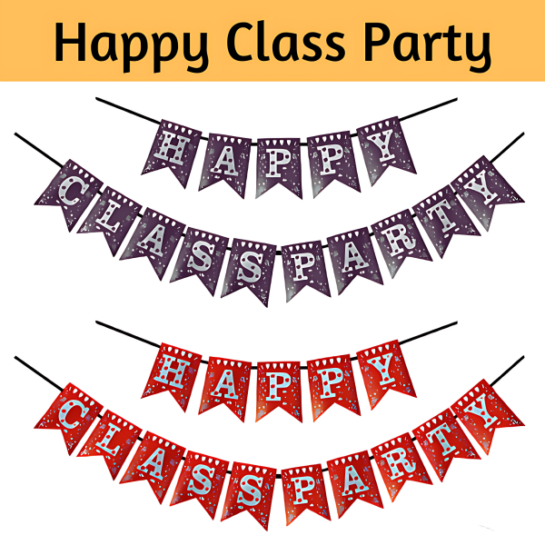 Happy Class Party Paper Banner - Red Color Banner for Class Decoration - (Pack of 1 Pcs)