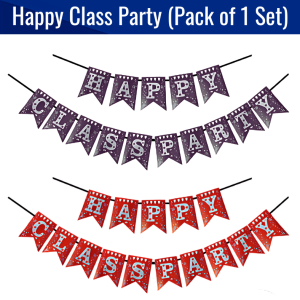 Happy Class Party Paper Banner - Red Color Banner for Class Decoration - (Pack of 1 Pcs)