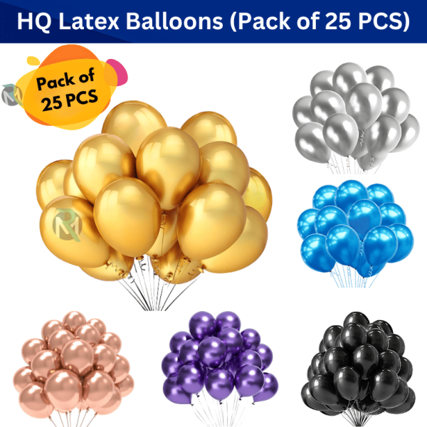 Latex Metallic Balloons For Anniversary, Birthday, Baby Shower, Valentine Day Party, Home, Restaurants and Showroom Decoration- (Pack of 25 Pcs)