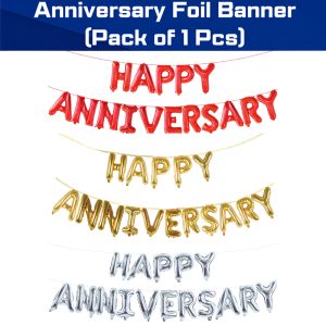 Happy Anniversary Foil Banner Balloons - Red, Golden And Silver Foil Banner for Anniversary Decoration - (Pack of 1 Pcs)