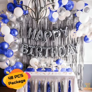 Birthday Decoration Combo Pack With Foil Banners, Backdrop Curtains, Metallic Balloons Full Package- (Pack of 48 Pcs)