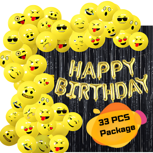 Emoji Theme Birthday Decoration Combo Set - With Birthday Banner, Emoji Balloons, Black Foil Curtain, for Kids, Boys, Girls, Mens Birthday Party Decoration Set Full Package- (Pack of 33 Pcs)