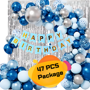 Birthday Decoration Silver & Blue Theme Full Package_001 (Set-02)