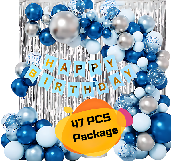 Birthday Decoration Silver & Blue Theme Full Package_001 (Set-02)