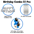 Happy Birthday Decorations Silver Combo Set- Black And Silver Metallic Balloons, Birthday Silver Foil Banner Balloons, Silver Foil Curtain for Party Decoration Full Package- (Pack of 33 Pcs)