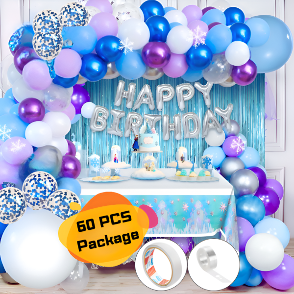 Birthday Decoration Combo Pack - Foil Banner, Backdrop Curtains, Metallic Balloons, Confetti, Deco Kit and More- (Pack of 60 Pcs)