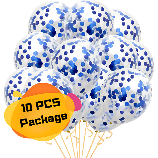 Blue Confetti Balloons/ Jori Balloons/ Transparent Balloons For Anniversary, Birthday, Baby Shower, Valentine Day Party, Home, Restaurants and Showroom Decoration Balloons - (Pack of 10 Pcs)