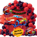 Car Theme Birthday Decoration Combo Pack – With Card Banner, Foil Backdrop Curtain, HQ Multi Color Balloons Full Package- (Pack of 68 Pcs)