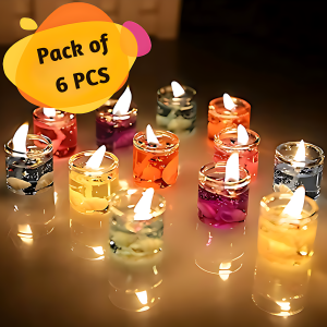 Multicolor Glass Gel Candles For Home Decor, Birthday, Anniversary And Party Decoration- (Pack of 06 Pcs)