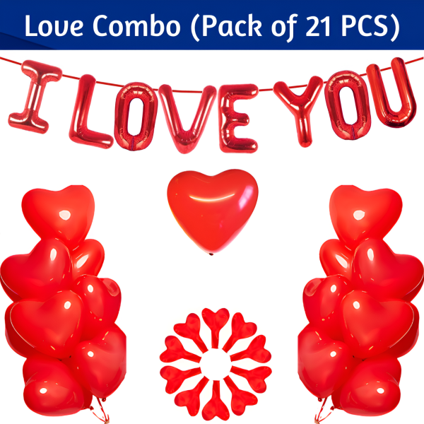 I Love You Foil Balloons Decoration Combo With Red Love Balloons Full Set- (Pack of 21 Pcs)