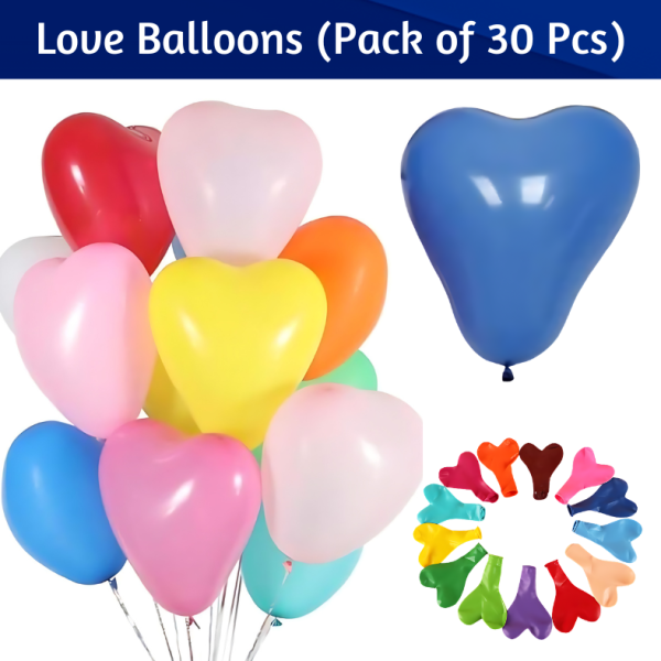 Multicolor Heart Shape Love Balloon For Birthday, Anniversary, Valentine’s Day And Event Decoration- (Pack of 30 Pcs)
