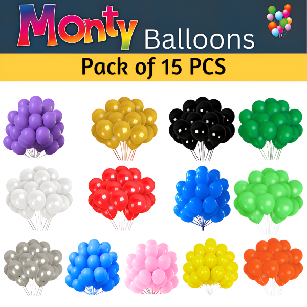 Monty Balloons for Birthdays, Anniversaries, Weddings, Baby Showers, Valentine's and Event Decoration- (Pack of 15 Pcs)