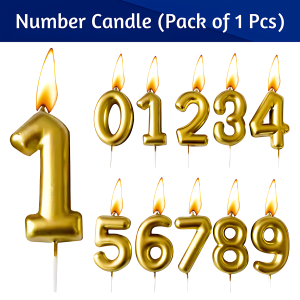 Golden Number Candle For Birthday, Anniversary, Events And Party Decoration Items- (Pack of 1 Pcs)