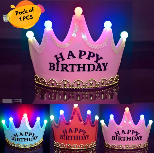 Happy Birthday Lighting Crown Taj for Birthday Party Celebration- (Pack of 01 Pcs)