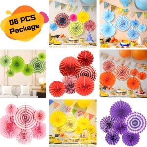 Hanging Paper Fans Party Decoration - Ideal for Anniversary, Birthday, Baby Shower, Valentine's Day, Home, Restaurants, Showroom, and Events- (Pack of 6 Pcs)