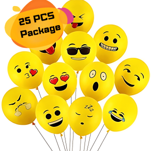 Printed Face Expression Party Balloons/Yellow Emoji Balloons For Anniversary, Birthday, Baby Shower, Valentine Day, Home, Restaurants and Showroom Decoration And Events Accessories- (Pack of 25 Pcs)