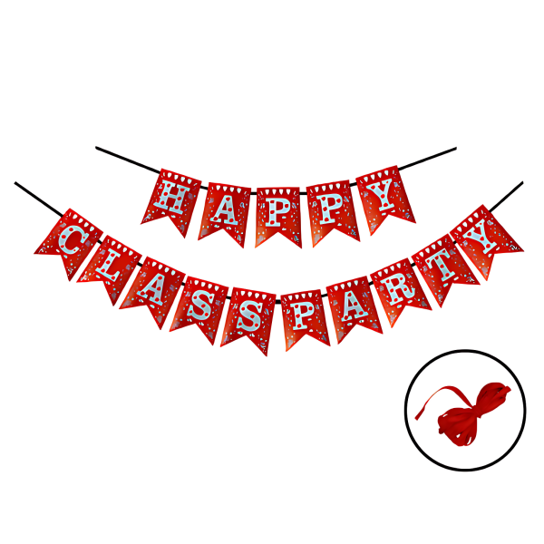 Happy Class Party Paper Banner - Red Color Banner for Class Decoration - (Pack of 1 Pcs)