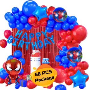 Spider-Man Theme Birthday Decoration Combo Pack – With Foil Banner, Foil Backdrop Curtain, HQ Balloons Full Package- (Pack of 68 Pcs)