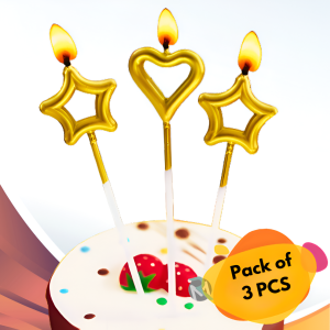 Heart Love and Star Shaped Cake Candles Set – Ideal for Birthday, Anniversary, Mom To Be, Baby Shower, and Wedding Party Cake Decorations – Pack of 3 Pcs