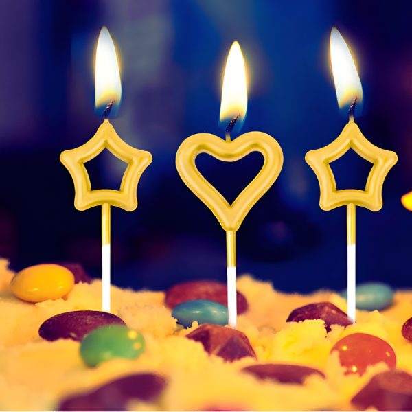 Heart Love and Star Shaped Cake Candles Set – Ideal for Birthday, Anniversary, Mom To Be, Baby Shower, and Wedding Party Cake Decorations – Pack of 3 Pcs