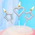 Heart Love and Star Shaped Cake Candles Set – Ideal for Birthday, Anniversary, Mom To Be, Baby Shower, and Wedding Party Cake Decorations – Pack of 3 Pcs