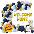 Welcome Home Decoration Combo Pack- Golden Foil Banner, Metallic Balloons, Confetti and Arch Whit Both Side Tape Decorations Full Package- (Pack of 68 Pcs)