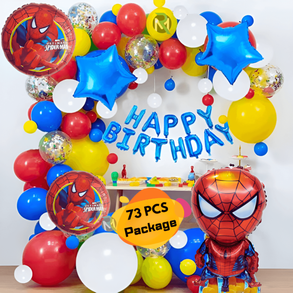 Spider-Man Theme Birthday Decoration Combo Pack –Birthday Foil Banner, HQ Balloons, Confetti, Spiderman Balloons Full Package- (Pack of 73 Pcs)