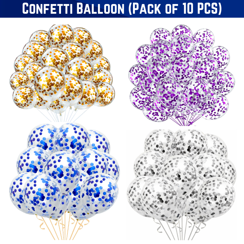 1 Confetti Balloon Confetti Balloons/ Jori Balloons/ Transparent Balloons For Anniversary, Birthday, Baby Shower, Valentine Day Party, Home, Restaurants and Showroom Decoration- (Pack of 10 Pcs)