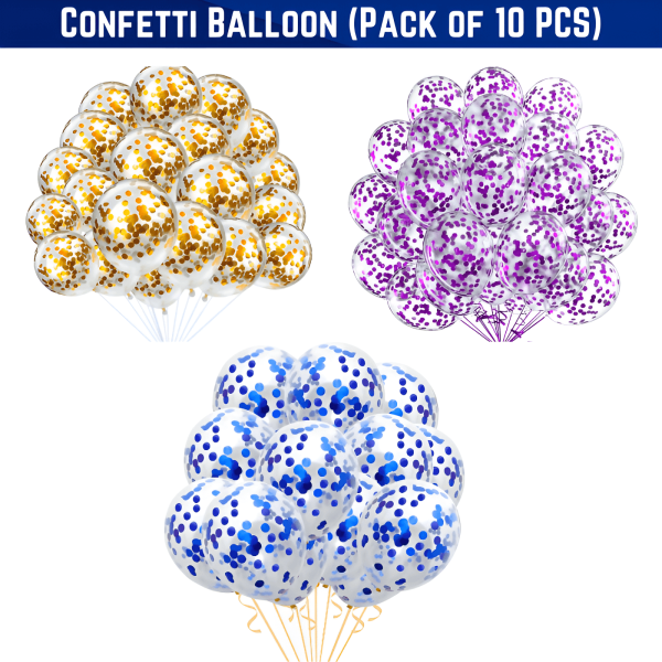 Confetti Balloons/ Jori Balloons/ Transparent Balloons For Anniversary, Birthday, Baby Shower, Valentine Day Party, Home, Restaurants and Showroom Decoration- (Pack of 10 Pcs)