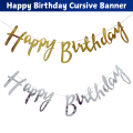 Happy Birthday Metallic Cursive Banner/Script/Italic Letter Banner for Birthday Decoration - (Pack of 1 Pcs)