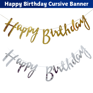 Happy Birthday Metallic Cursive Banner/Script/Italic Letter Banner for Birthday Decoration - (Pack of 1 Pcs)
