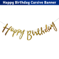 Happy Birthday Metallic Cursive Banner/Script/Italic Letter Banner for Birthday Decoration - (Pack of 1 Pcs)