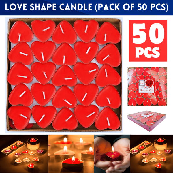 50 Pcs Love Candle/Heart Shape Candle/Red Love Cande for Wedding, Birthday, Party, and Anniversary Decoration- (Pack of 50 Pcs)