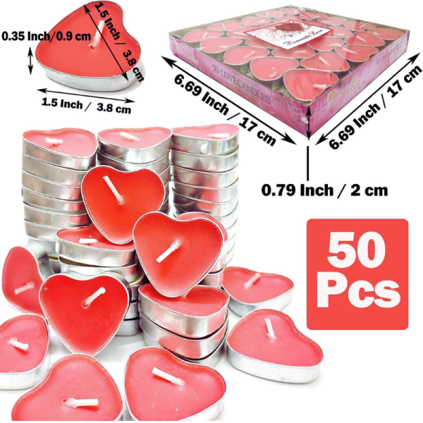 50 Pcs Love Candle/Heart Shape Candle/Red Love Cande for Wedding, Birthday, Party, and Anniversary Decoration- (Pack of 50 Pcs)