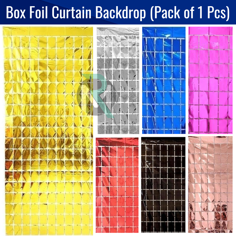 1 Box Foil Curtain Backdrop Square Foil Curtain Backdrop – Golden, Silver, Blue & Pink Metallic Box Curtains for Birthday, Wedding & Party Decoration – (Pack of 1 Pc)