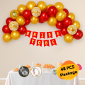Bride To Be Party Combo Pack – Banner, Metallic Balloons (Golden & Red), Confetti Balloons & Arch Kit with Tape (48 Pcs Set)