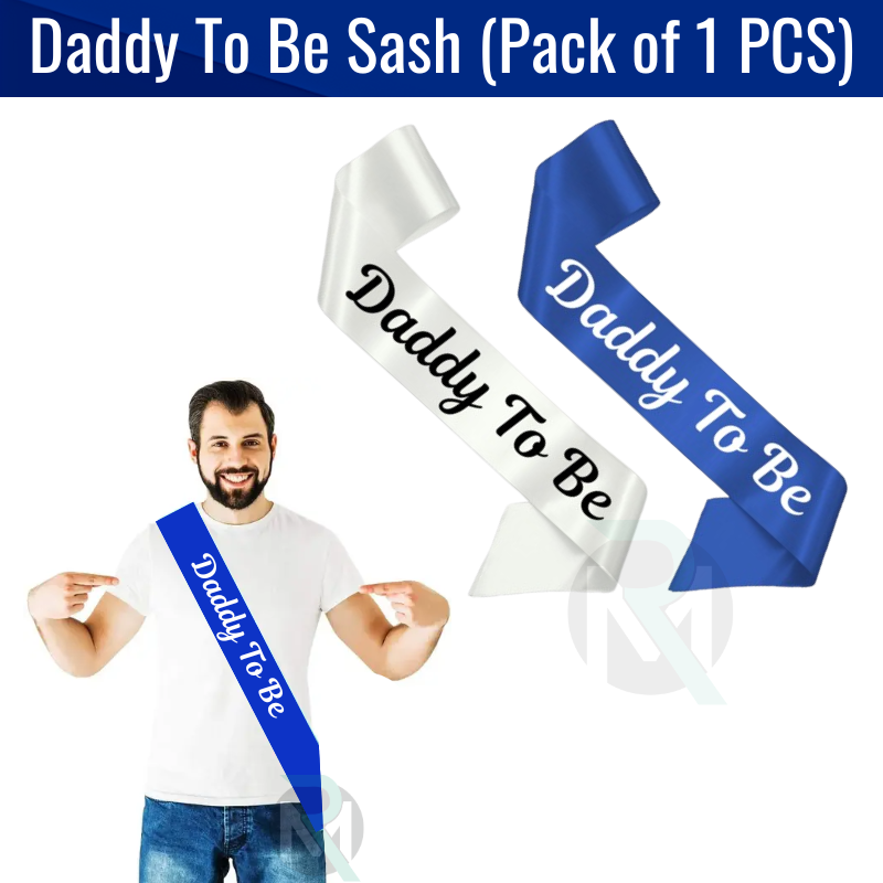 1 Dad To Be Sash Dad To Be Sash – Blue & White Satin Baby Shower Decoration Accessory (Pack of 1 Pcs)
