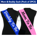Mom To Be Sash & Dad To Be Sash – Pink & Blue Satin Baby Shower Decoration Accessory (Pack of 2 Pcs)