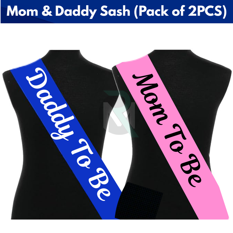 1 Mom to Be & Dad To Be Sash Mom To Be Sash & Dad To Be Sash – Pink & Blue Satin Baby Shower Decoration Accessory (Pack of 2 Pcs)