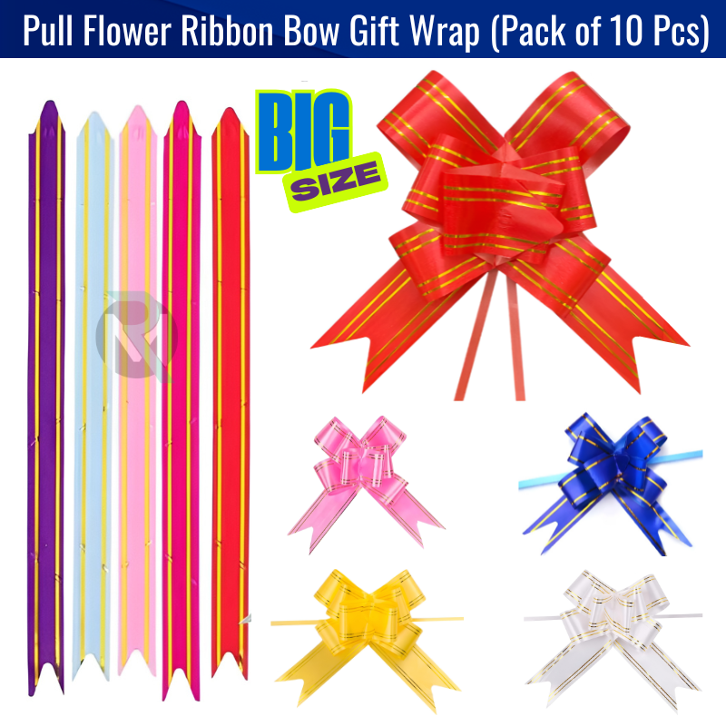 1 Pull Flower Ribbon Pull Flower Ribbon Bow Gift Wrap– Decorative Gift Wrap Ribbon for Birthday, Wedding & Party Decoration (Pack of 10 Pcs)
