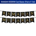 Ramadan Mubarak Card Banner - Eid Decorations, Black and Gold Ramadan Mubarak Banner for Eid Festival- (Pack of 1 Pcs)